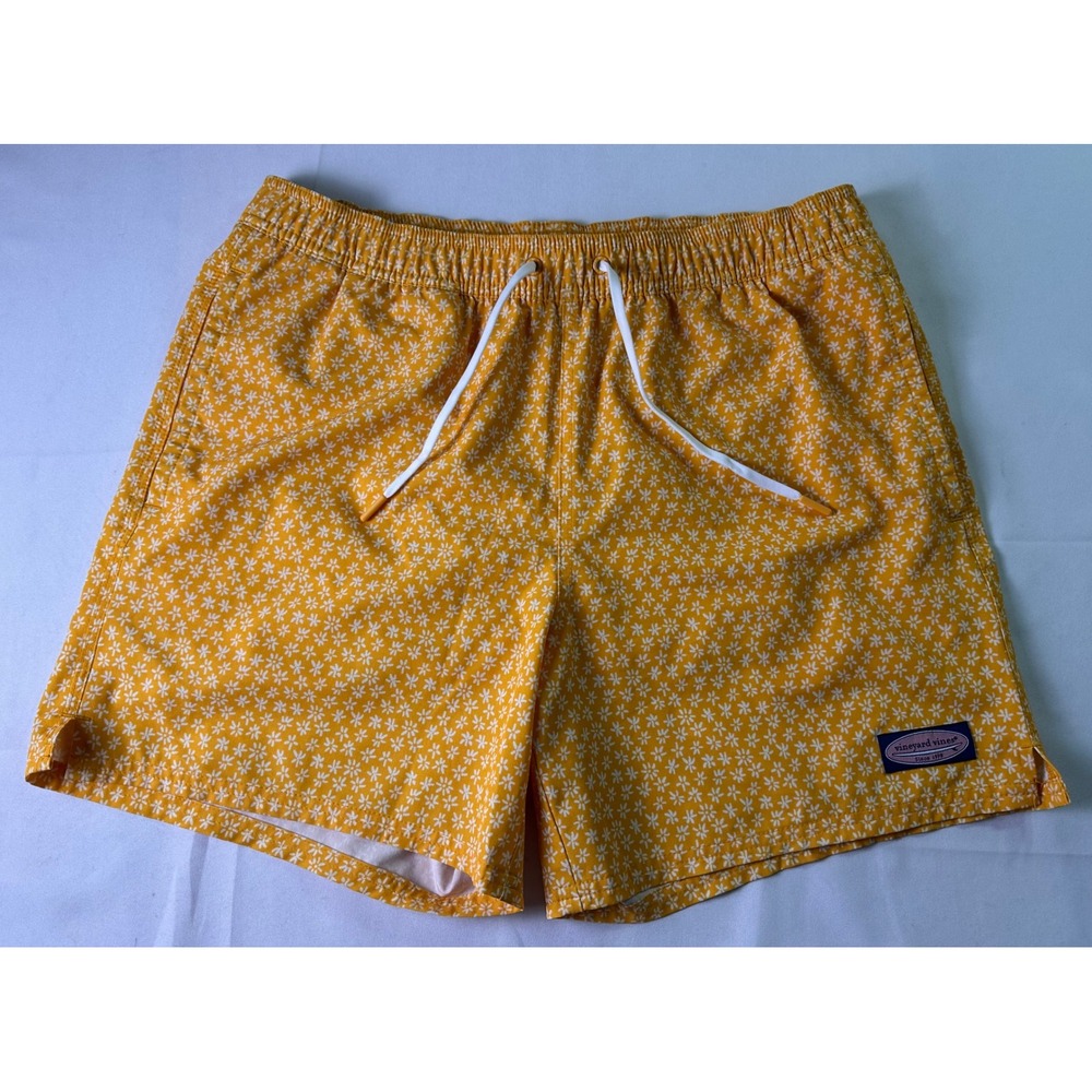 Vineyard Vines Orange Daisy Floral Printed Chappy Swim Trunks Men's Medium Lined